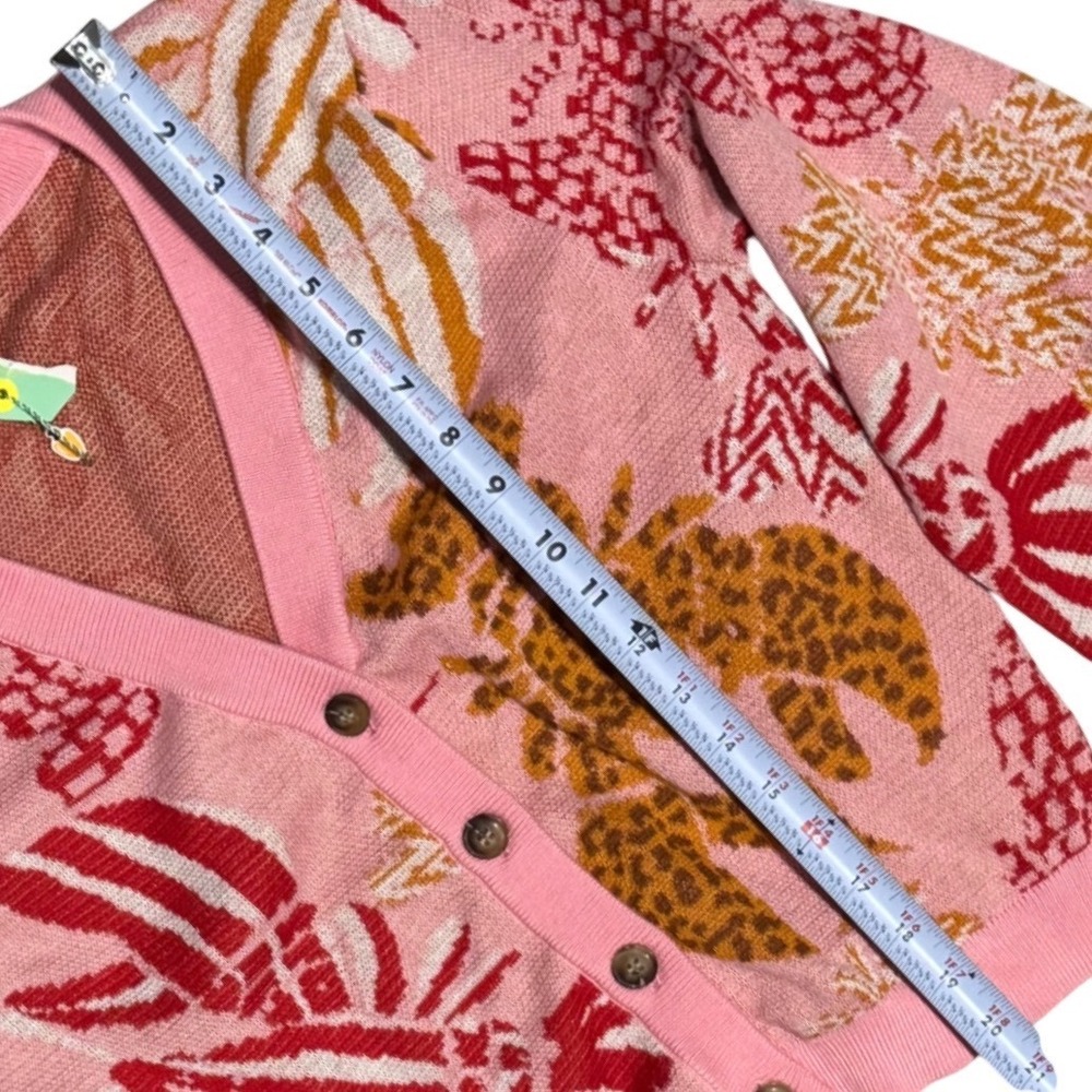 FARM Rio Cardigan Womens L Pink NWT Lobster Leopard Tropical Puff Sleeve Cropped - Picture 3 of 9